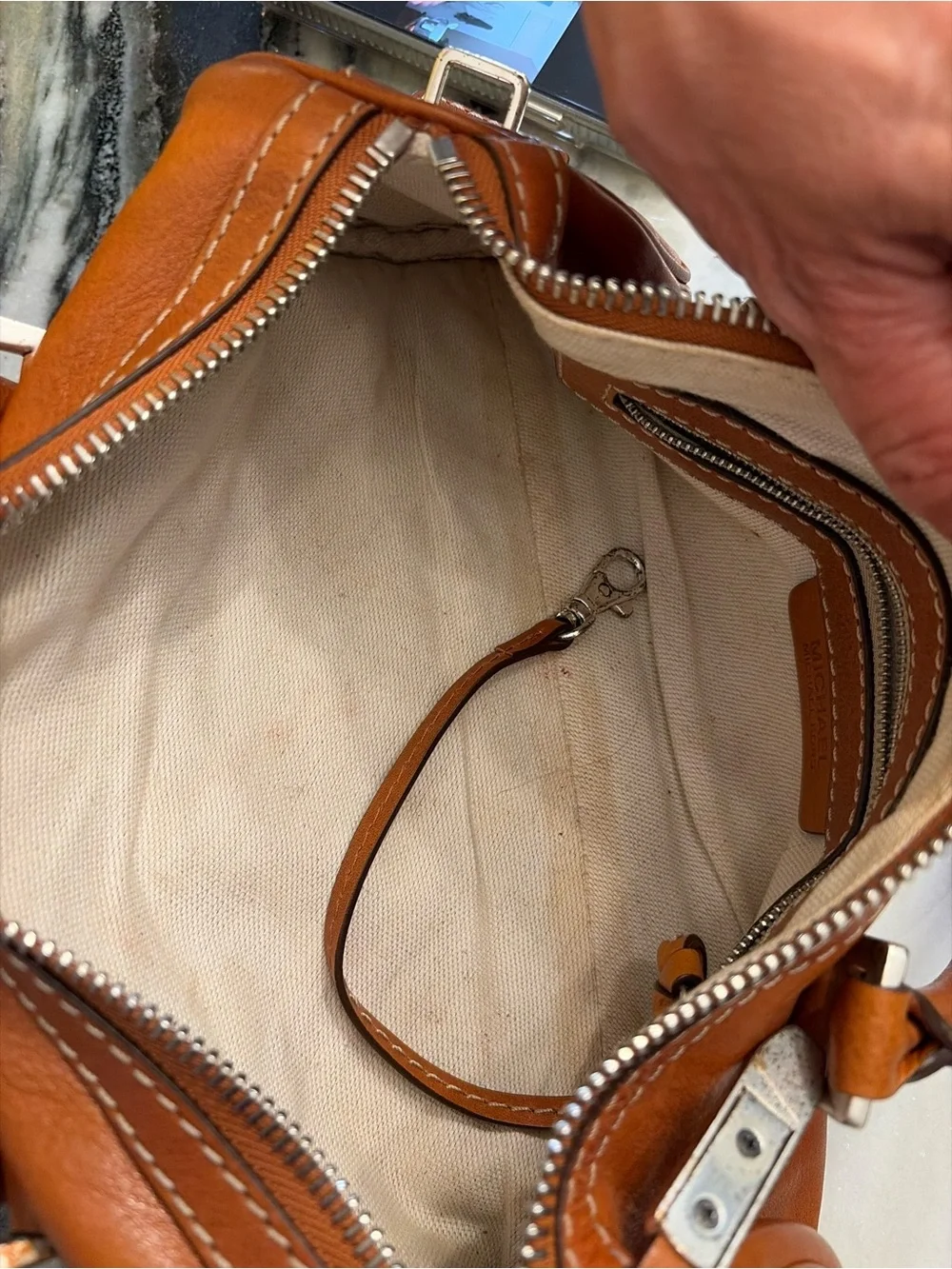 Michael Kors Vintage Brown Leather Barrel Satchel